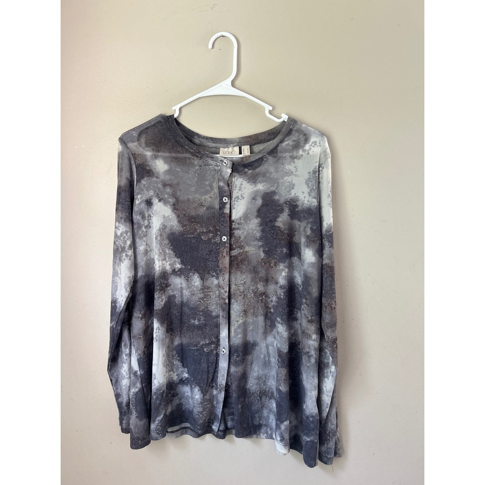 Y2K LOGO Button Down‎ Long Sleeve Gray Neutral Print Whimsigoth Indie Sleeze